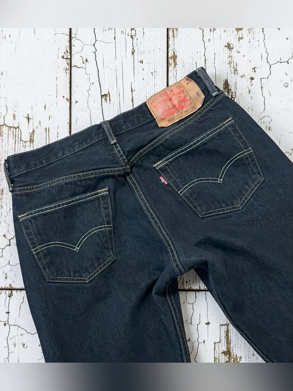 Levis 501 Button Fly Jeans Black Actual 32 x 31 Straight Leg Men's Unisex Preppy